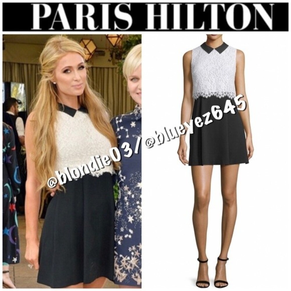 Alice + Olivia “Desra” black and white lace Peter Pan collar dress 8